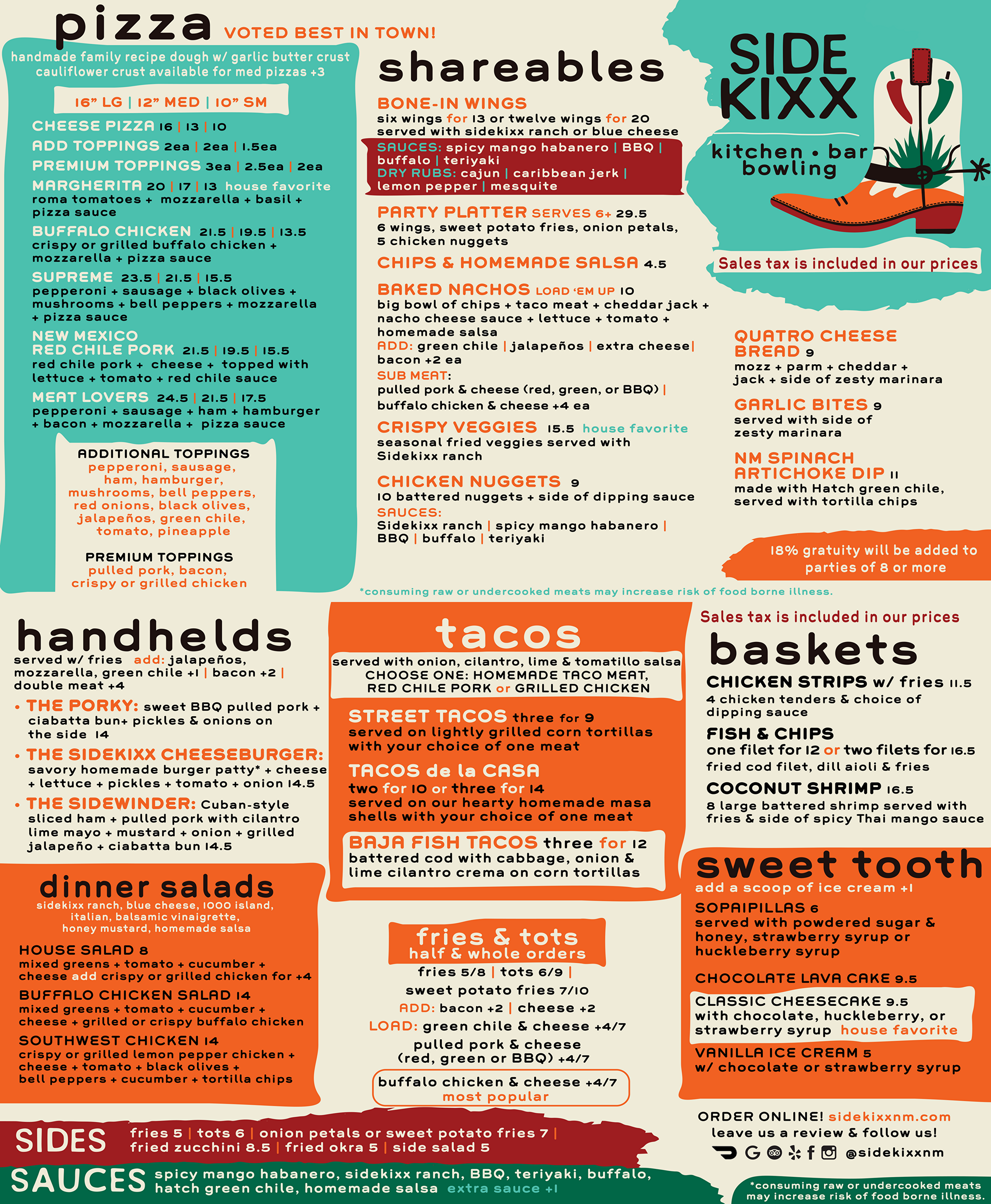 Menu | Sidekixx Kitchen, Bar, & Bowling